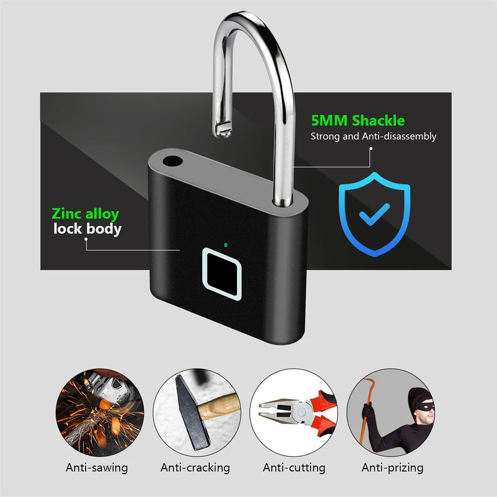 Keyless Smart Lock – Zinc Alloy, USB Charging, Anti-Theft Design