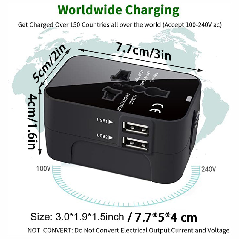 Travel Adapter, Worldwide All in One Universal Travel Adapter Wall Charger AC Power